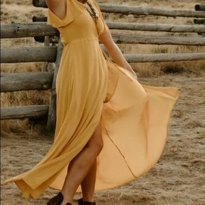 Lulus much obliged golden yellow wrap dress, size M